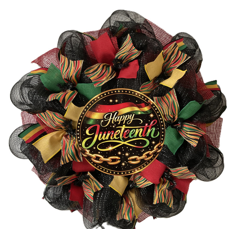Couronne en maille déco faite à la main Happy Juneteenth
