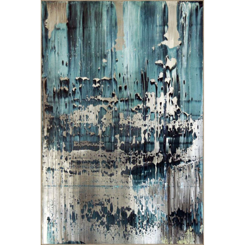 Tapis décoratif bleu à motifs créatifs lavable à la machine, Carré 3 pi 3 po