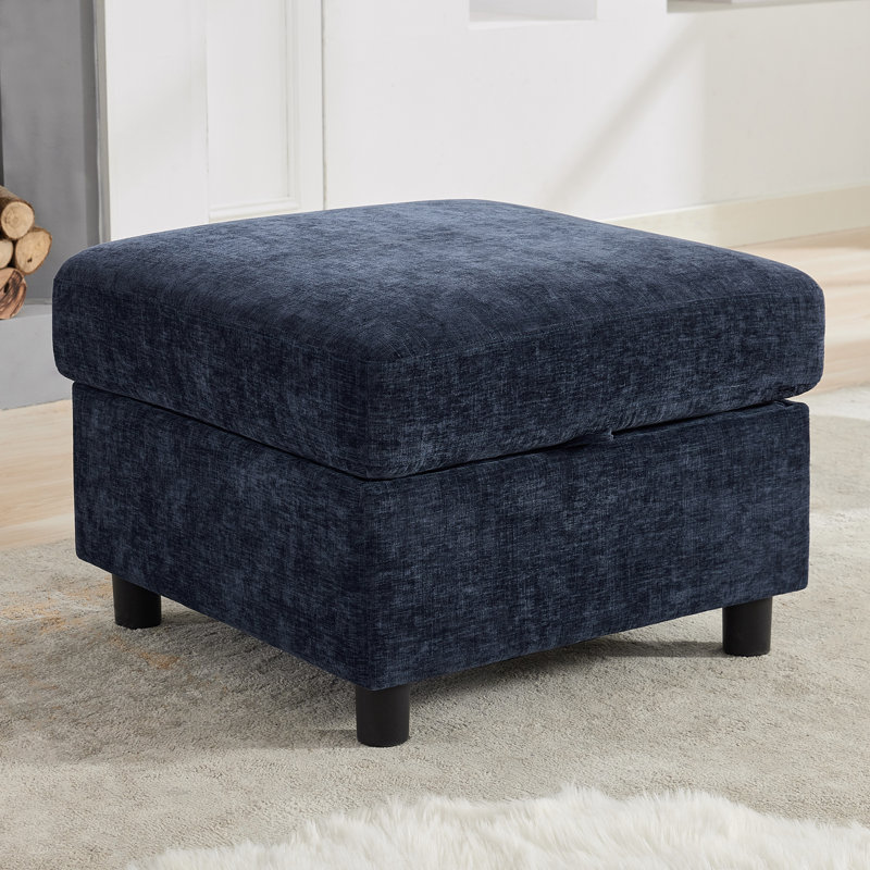 25.6” Wide Square Storage Ottoman Module For Modular Sectional Sofa, Chenille, Navy Chenille