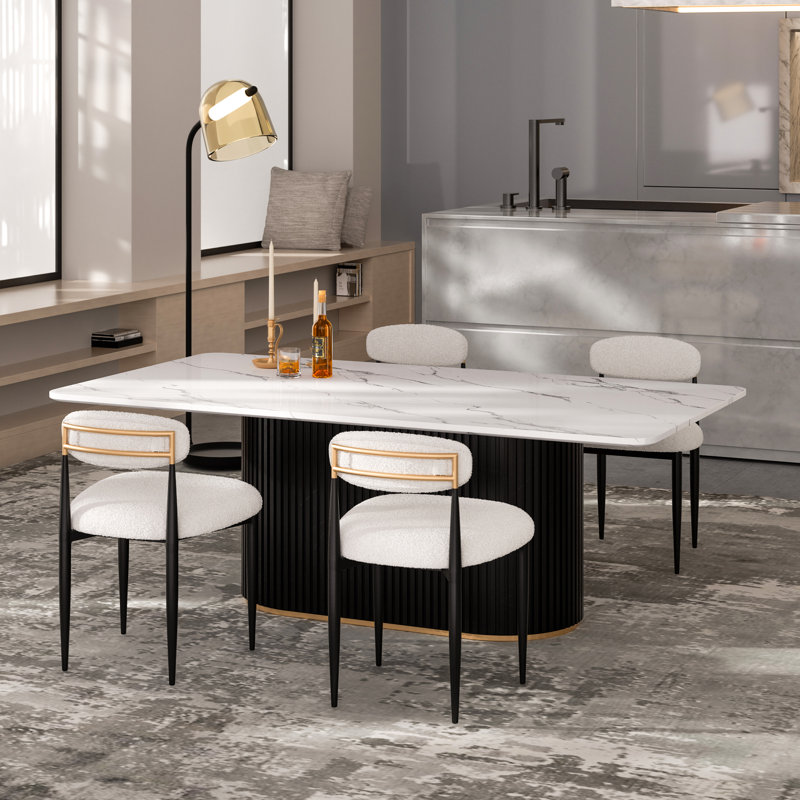 Velora 5 Piece Rectangle Faux Marble Dining Table Set, White