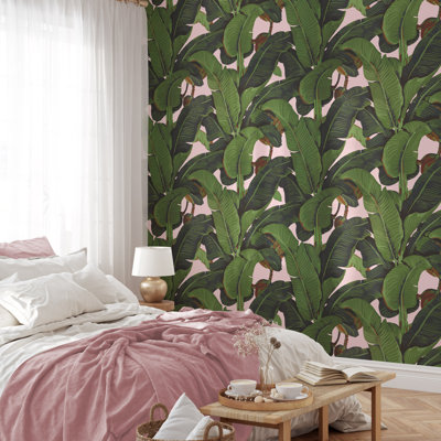Aada Pink Banana Leaves Wallpaper