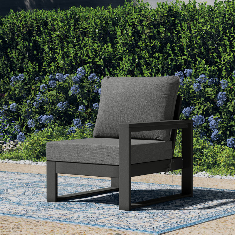 Chaise de patio à accoudoirs droits avec cadre, Gris, Gris
