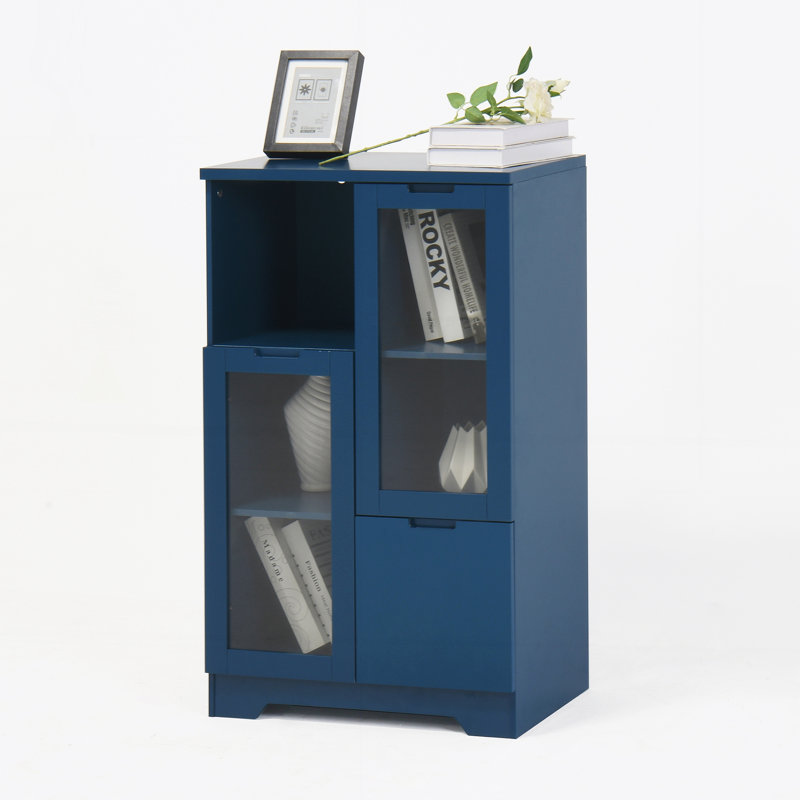 Armoire avec portes en verre et tiroir, Bleu