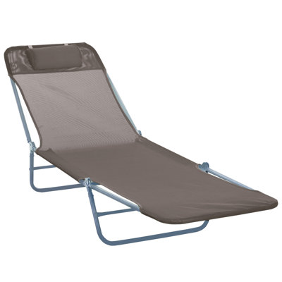 Outsunny Folding Chaise Lounge Chair, Pool Sun Tanning Chair, Outdoor Lounge Chair with 5-Position Reclining Back, Breathable Mesh Seat, Headrest for Beach, Yard, Patio, Brown