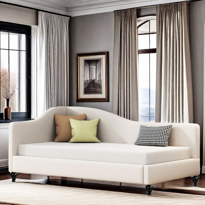 Aileigh L-Shaped Daybed with Solid Wood Legs, Twin, Beige