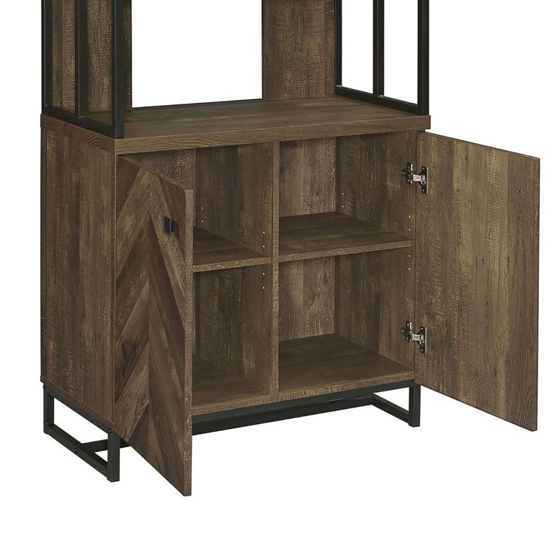 Rustic Oak Herringbone 2-Door Bookcase