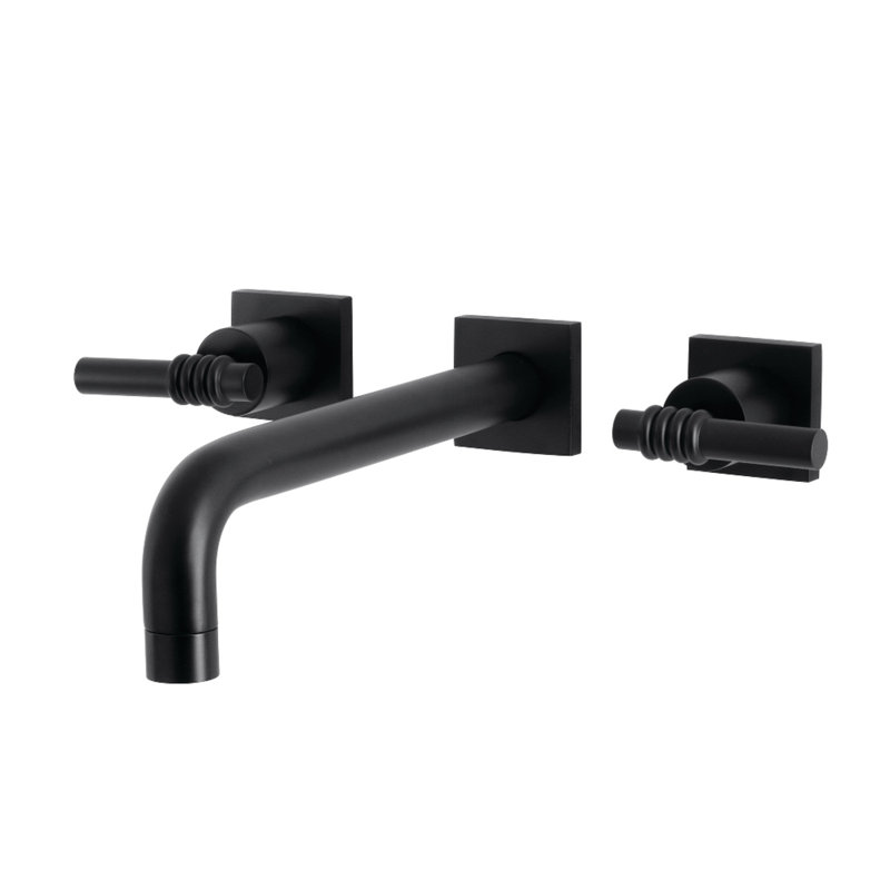 Kingston Brass Manhattan Two-Handle 3-Hole Wall Mount Roman Tub Faucet, Matte Black, Lever Curly