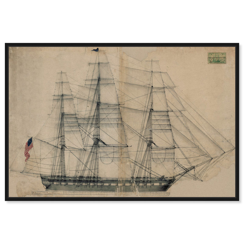 Reproduction d'art graphique sur toile Almeda USS Constitution Sail Plan 1817, Cadre noir, H 36 po x l 24 po