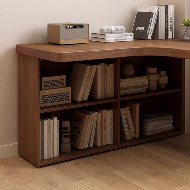 Bureau en bois massif en forme de L brun noyer avec 3 tiroirs, Gauche, H 29,53 po x l 62,99 po x P 39,37 po