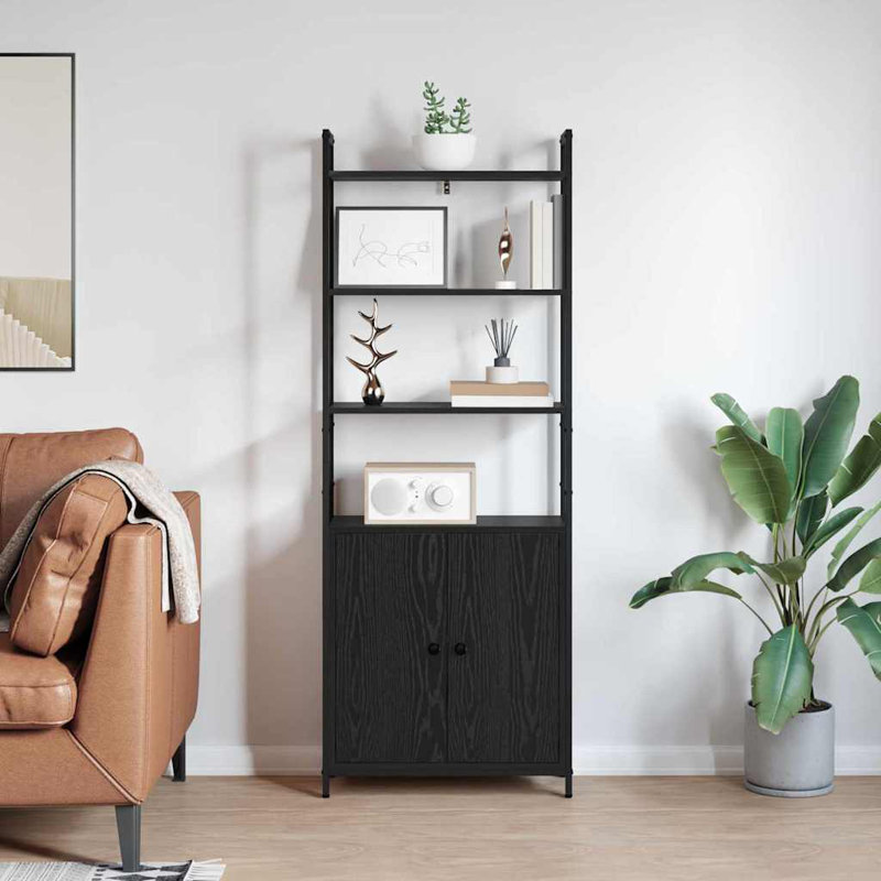 161cm H x 60cm W Steel Book Cabinet Bookcase, Black Oak