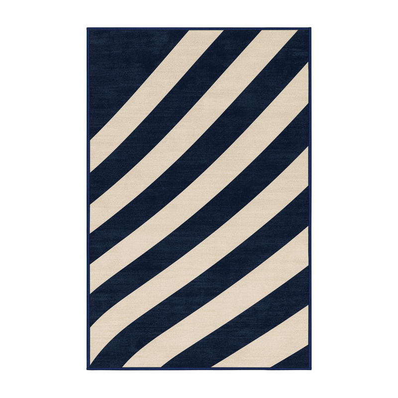 Tapis bleu moderne et contemporain lavable à la machine Hartsdale du 4 juillet - reliure bleu marine, 5 x 8