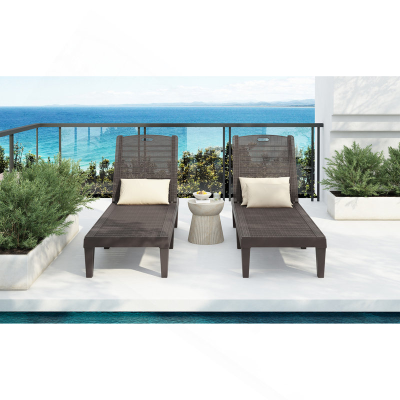 Ensemble de 2 chaises longues d'extérieur en résine avec dossier réglable (ensemble de 2) pour terrasse, bord de piscine ou plage, brun foncé, 2 pièces