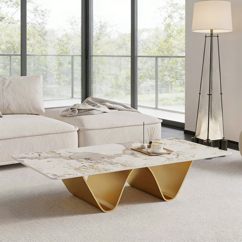 Table basse Simple Living, H 15,74 po x L 51,18 po x l 27,55 po, Blanc/taupe, Doré