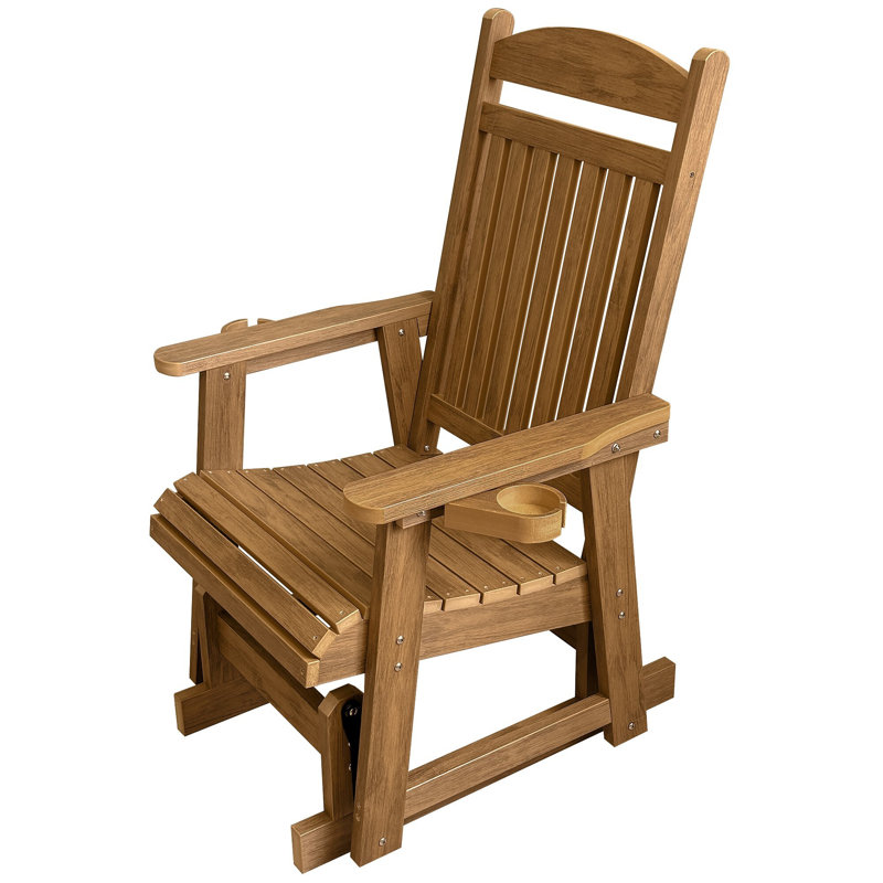 Fauteuil oscillant en bois de poly avec porte-gobelets, dossier haut et siège profond, matériau HPS, Brun