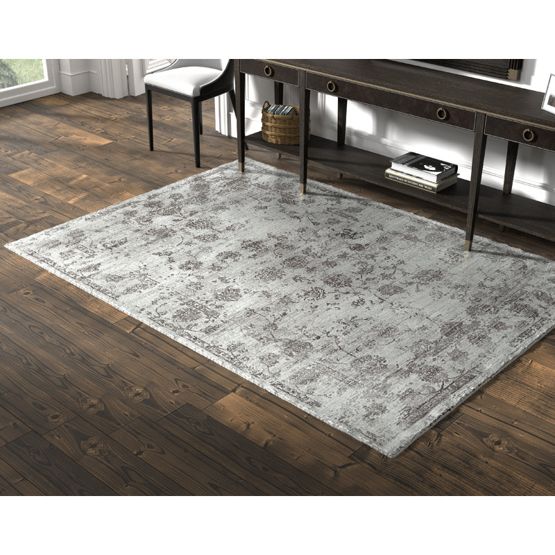 Overbey Abstract Handmade Hand Knotted Gray Area Rug, Rectangle 5' x 7'