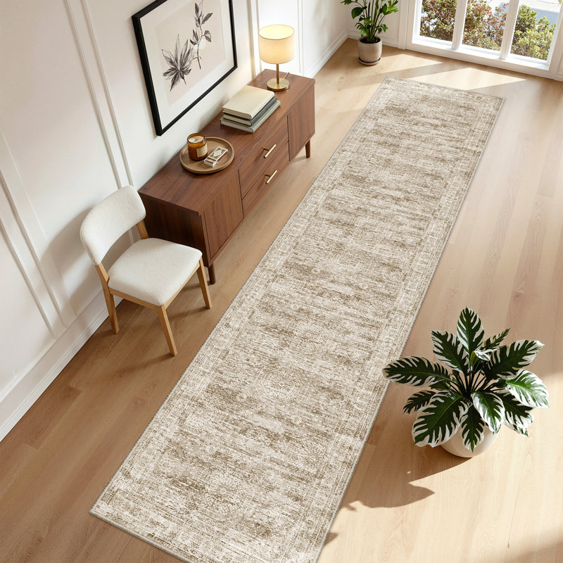 Tapis antidérapant lavable résistant aux taches pour le salon, la salle à manger et la salle à manger brun - 2 pi x 12 pi