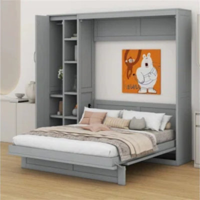 Murphy Bed Wall Bed With Shelves, Wardrobe And LED Lights