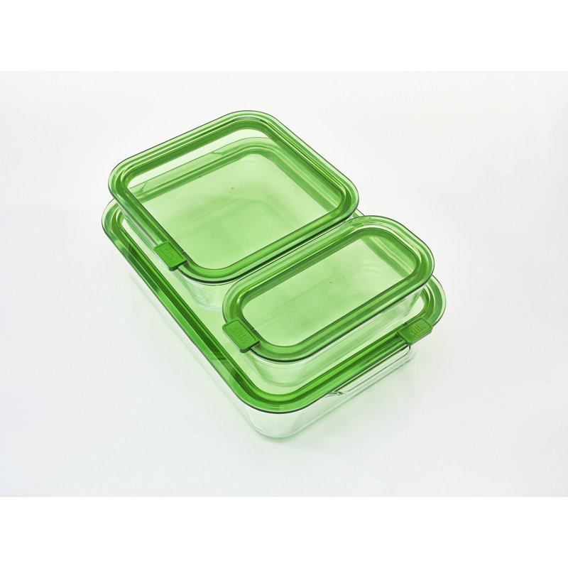 Ensemble familial de grands contenants alimentaires en verre empilables : 1 x 610 ml, 1 x 1350 ml, 1 x 3830 ml, Vert