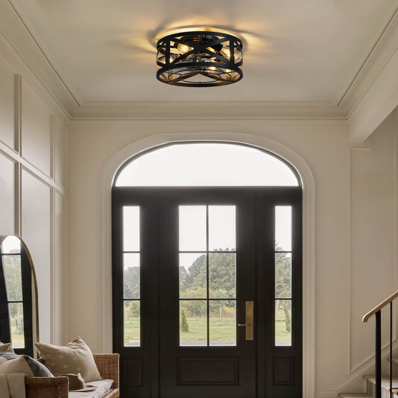 16 po Ventilateurs de plafond intérieurs ronds à profil bas avec ampoule incluse, Black