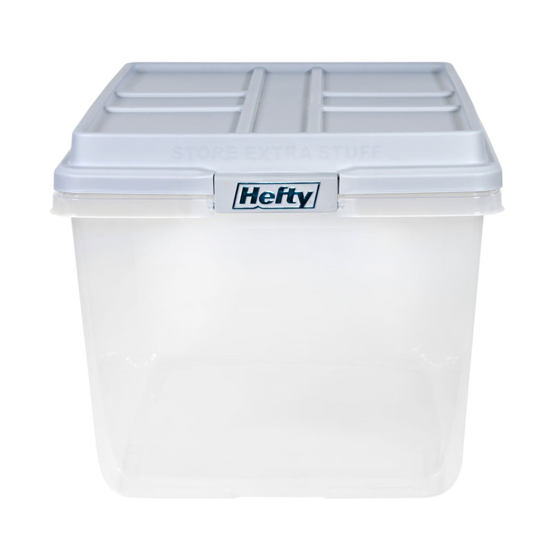 Hefty Hi-Rise Stackable Plastic Storage Container w/Lid, 6 Pack, Gray, 72 qt