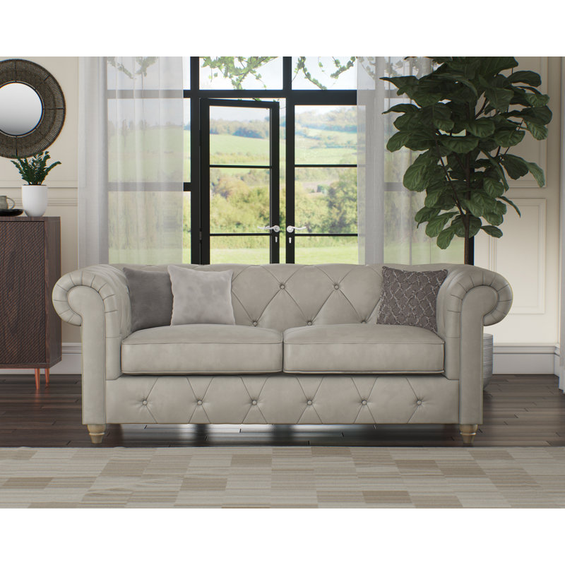 Melrose 3 Seater Leather Sofa, Walnut, Cloud Grey