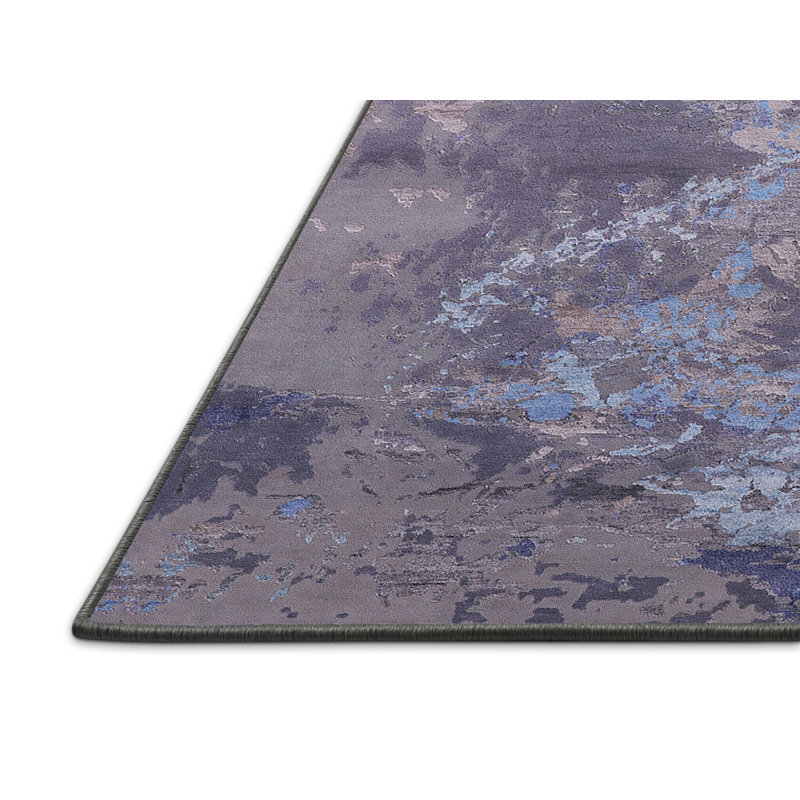 Tapis gris / bleu à motif abstrait Buchtel, Rectangle 8 pi x 10 pi