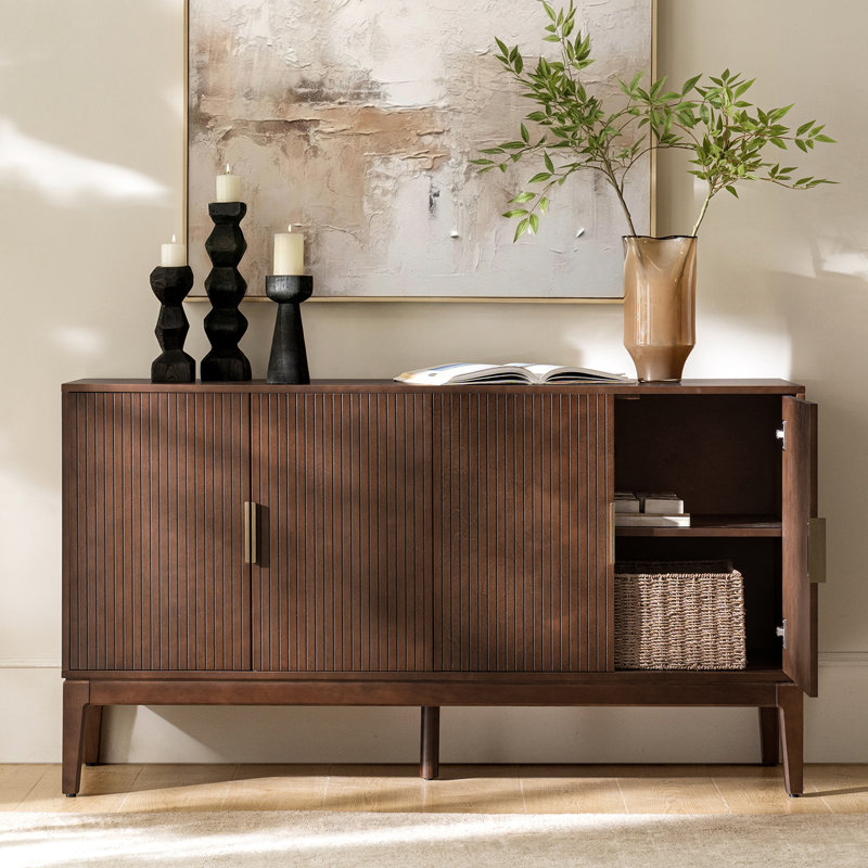 Martha Daniel 58" W Mid-Century Modern Fluted 4-Door Sideboard with Adjustable Shelves and Cable Management