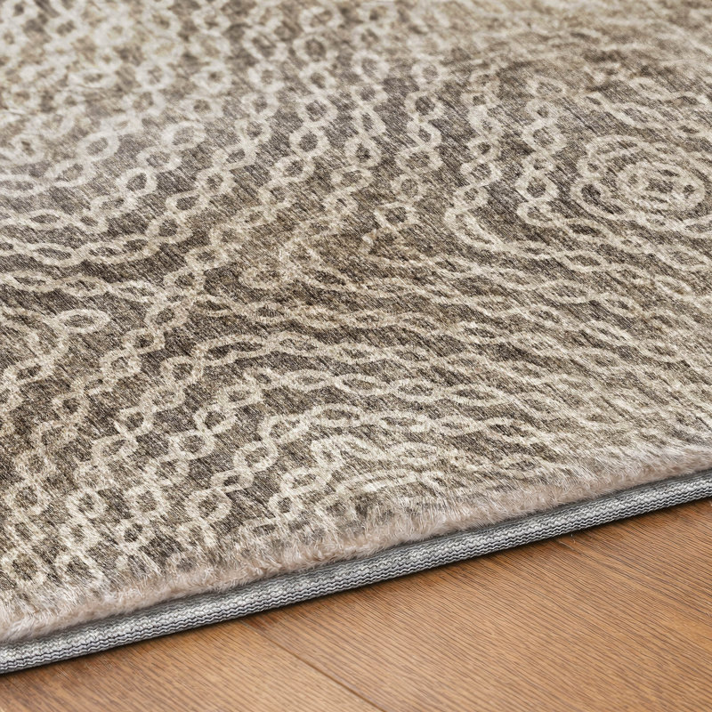 Premium Machine Washable Dream Shag ADS74 Chain Links Rug, Mocha, 9' x 12'