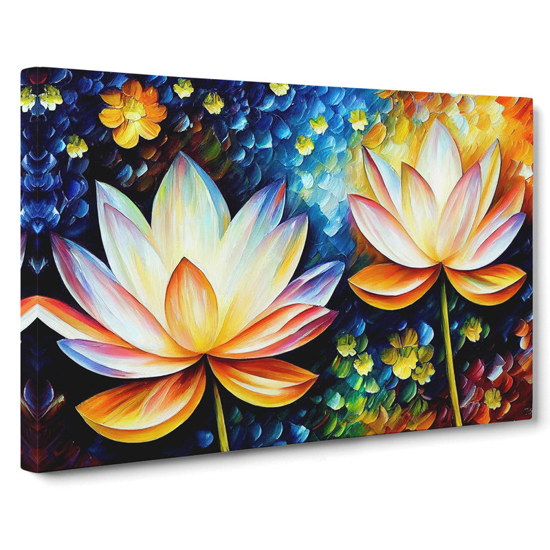 Painted Lotus Flowers Abstract - Wrapped Canvas, 50cm H x 76cm W x 3cm D