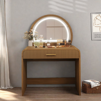 Makeup Vanity Table With Touch Screen Lighted Mirror And Drawer