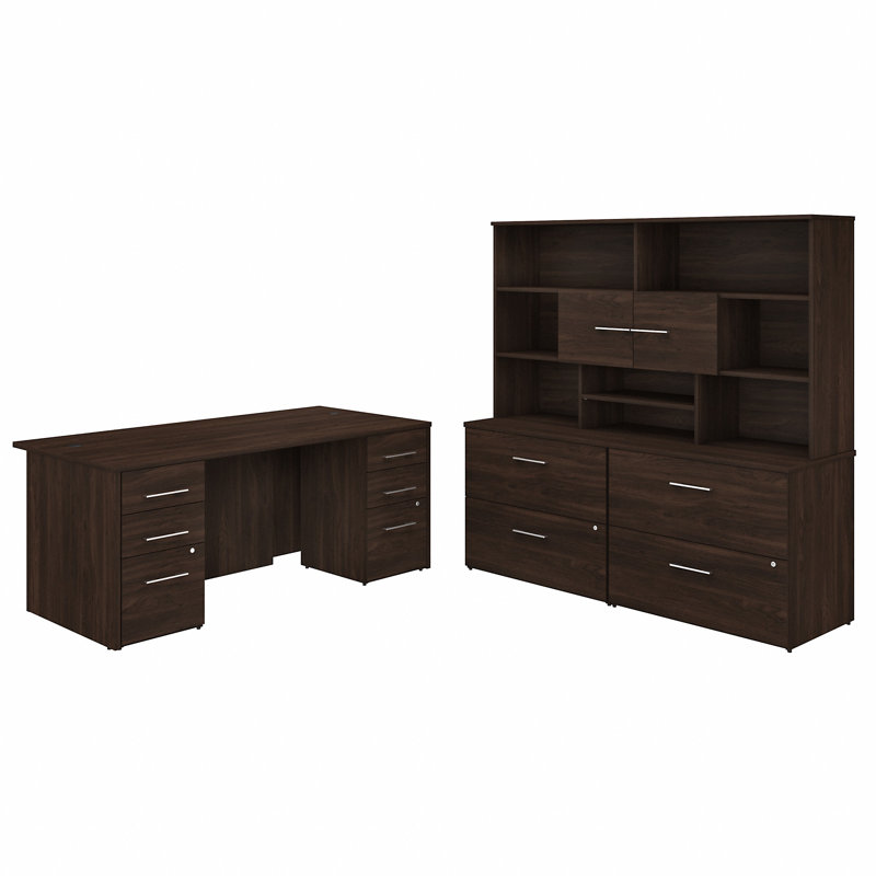 Office 500 3 Piece Executive Desk Office Set, Black Walnut
