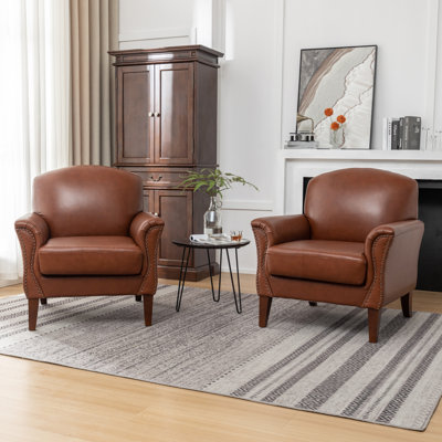 Shalisia 32'' Wide Upholstered Genuine Leather Armchair 