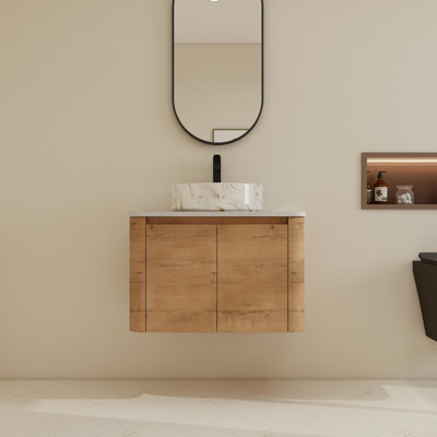 30" Wall-Mounted Single Bathroom Vanity Set With Ceramic Sink