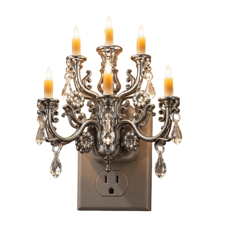 Veilleuses à brancher sur le mur, veilleuse de chandelier en cristal avec capteur de crépuscule à l'aube, luminosité réglable, blanc doux 3000K (argent)