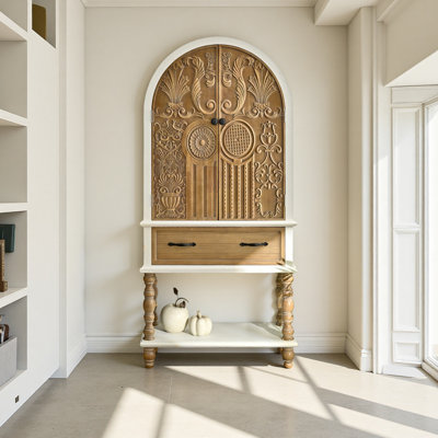 Buffet décoratif 31,50 "à porte sculptée avec 1 tiroir et 1 tablette, armoire en bois pour la cuisine, la salle à manger et le salon