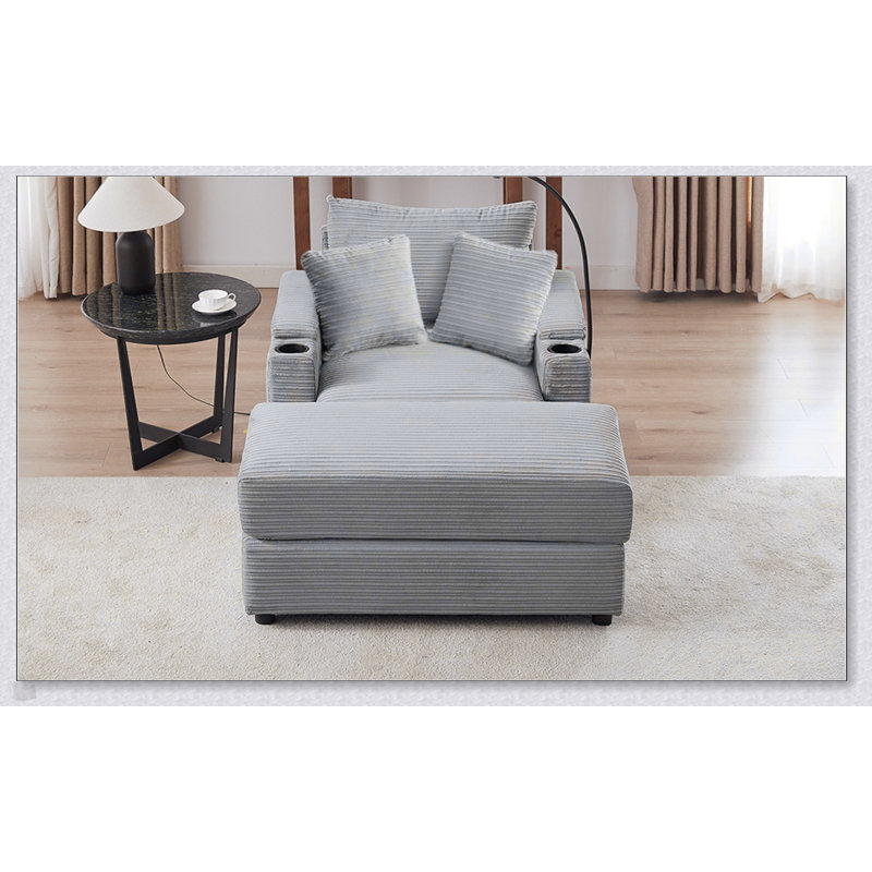 Modern Style Single Sofa With Storage, Ottoman, USB Ports, Cup Holders, And Phone Holder For Living Room, Gray