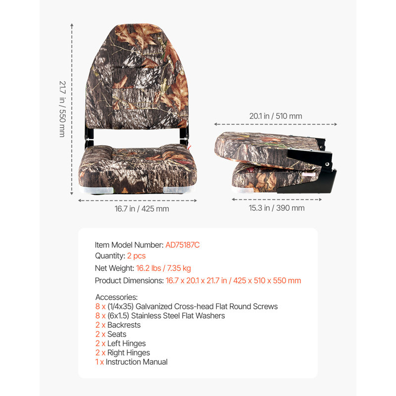 Siège de bateau haut dossier rabattable siège de bateau coussin éponge camouflage