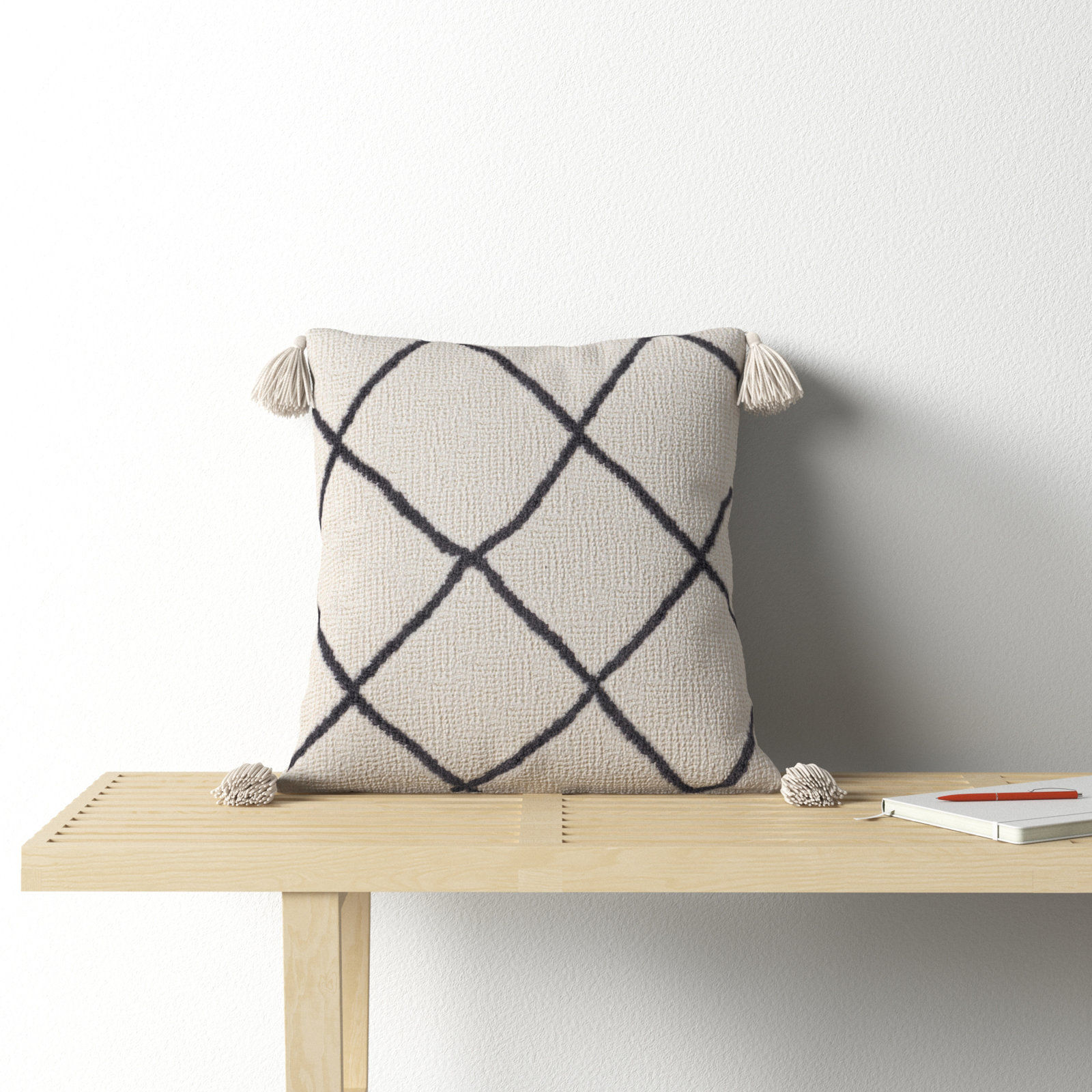 Saveria Tassels Throw Pillow, 22" x 22", Poly Fill