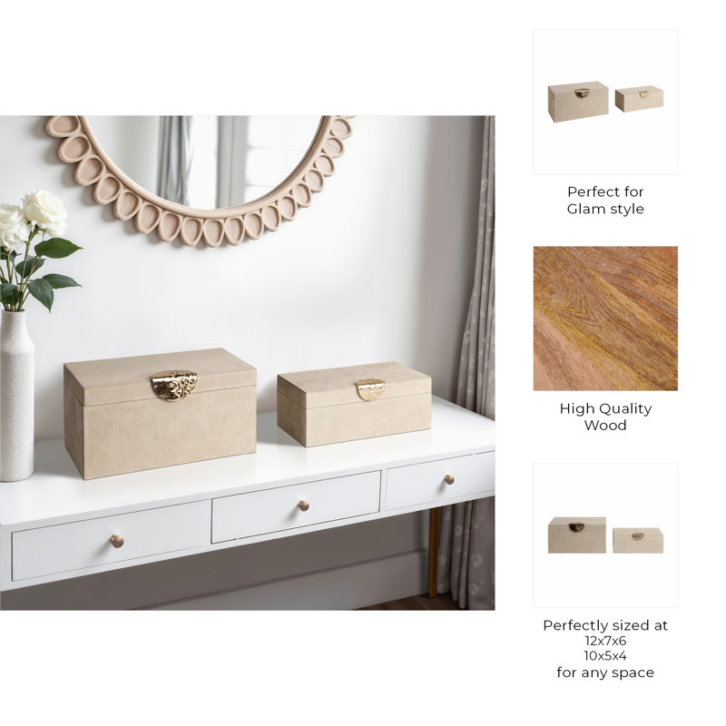 Sagebrook Home 2-Pieces Pretoria Suede Boxes With Metak Hardware