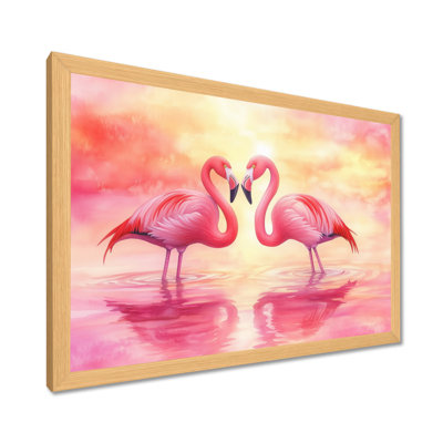 Pink Yellow Flamingo Reflections - Picture Framed Wall Art