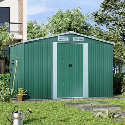 Metal Tool Shed with Pitched Roof – Dark Green
