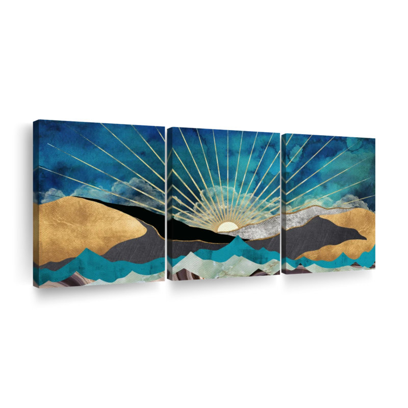 Lever de soleil abstrait 3 pièces, H 12 po x l 26 po x P 1 po