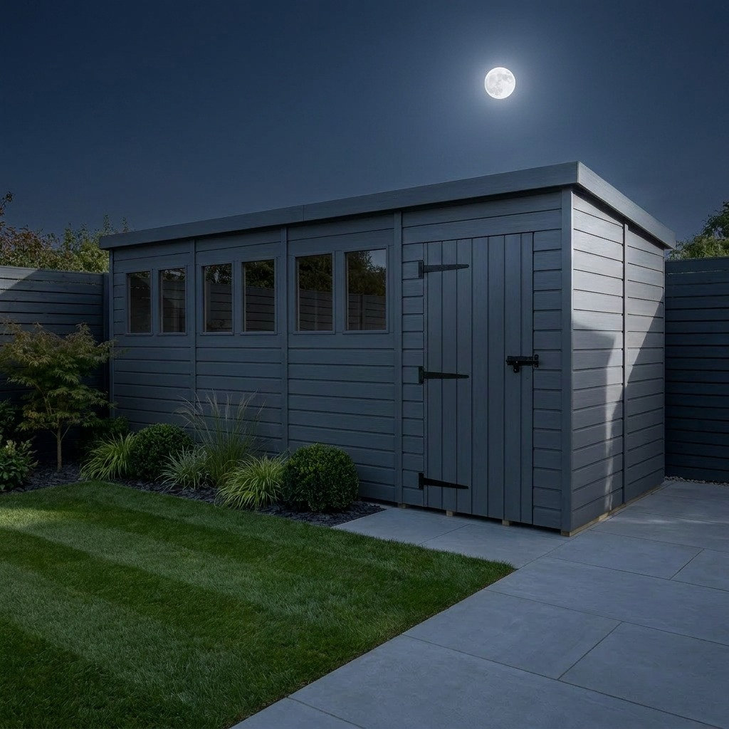 Total Sheds 19ft x 7ft Composite Pent Garden Shed - Single Door - With Windows - EPDM Rubber Roof - UK Manufactured