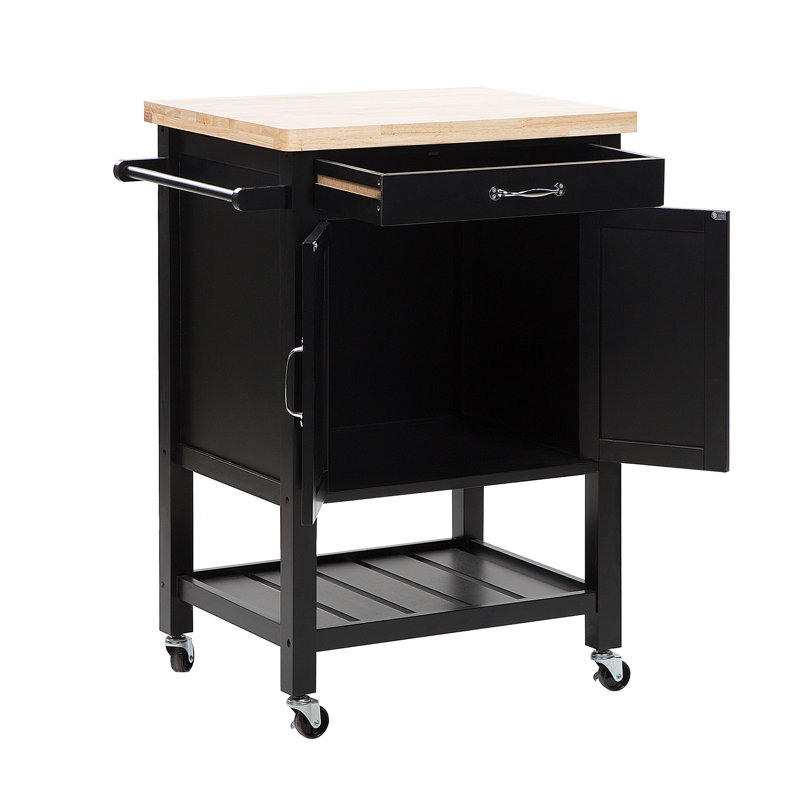 Marlborough Solid Wood Top Kitchen Cart, Black