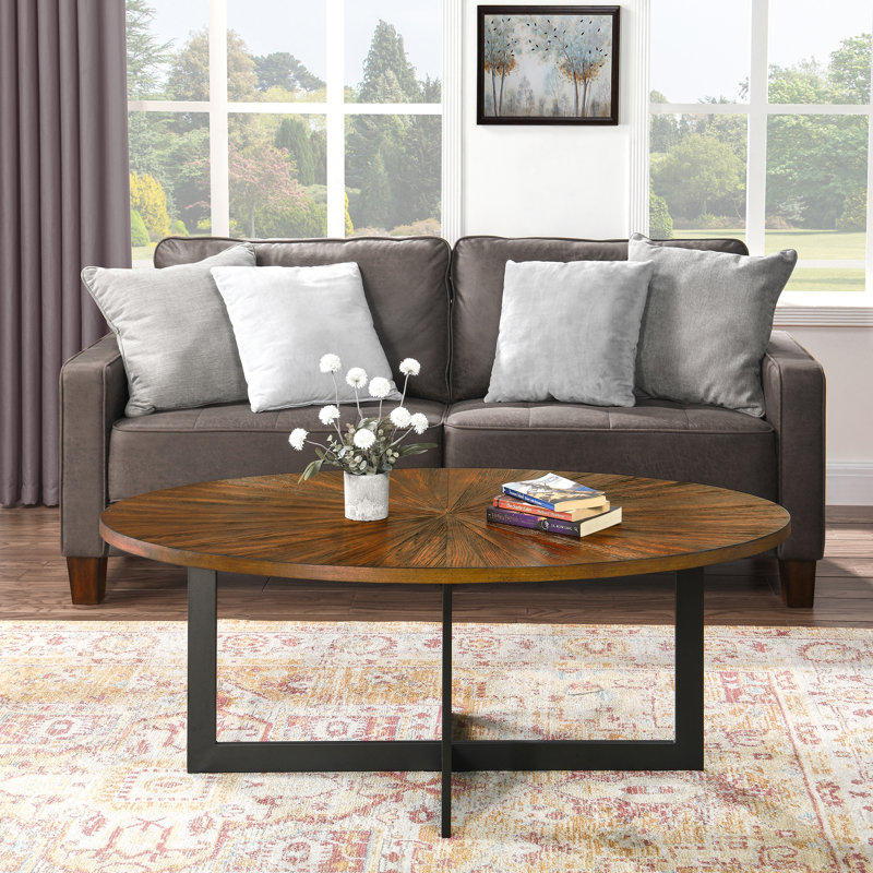 Wexford Collection val Solid Wood Veneer Coffee Table with Metal Frame – Rustic Industrial Living Room Accent Table, Sturdy Hardwood Top, Modern Farmhouse Style, 48"