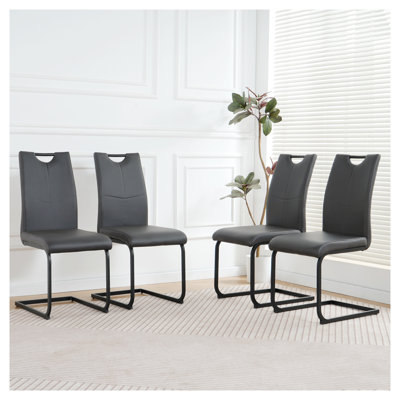 Ensemble de 4 chaises de salle à manger modernes en polyuréthane anthracite avec pieds en métal noir pour la cuisine et le salon