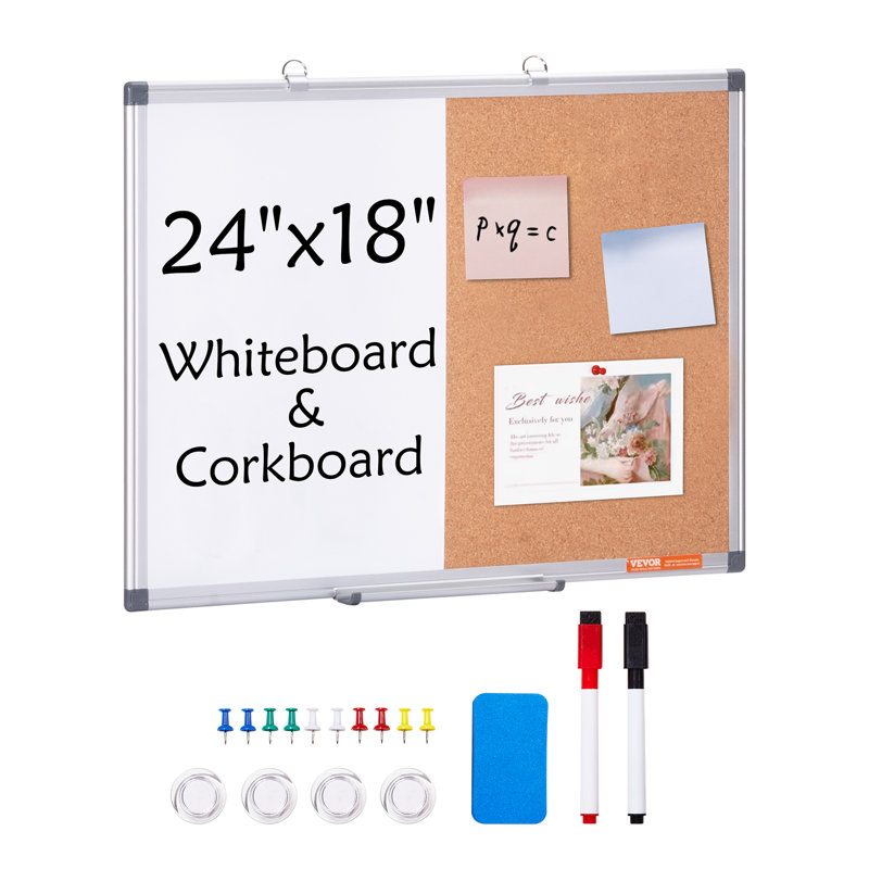 24" x 18" White Magnetic Dry Erase and Cork Board Combo with Aluminum Frame