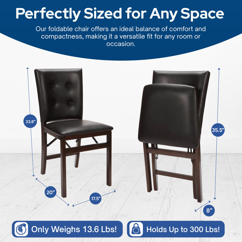 Stakmore Parson's Upholstered Back Folding Chair, Espresso Frame with Bonded Leather, Espresso Bonded Leather