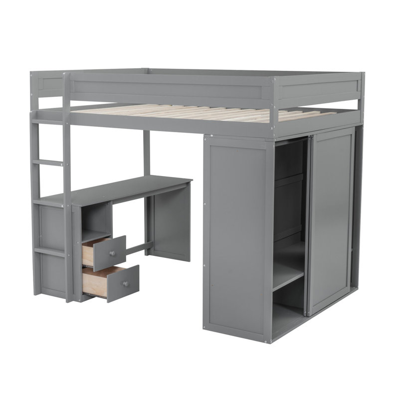 Lit mezzanine gris avec placards, 2 bureaux et armoire - Produit d'utilisation de l'espace dans l'élément de gestion, Gris