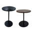 Ensemble de 2 petites tables d'appoint rondes à cercles concentriques en bois pour deux tables de chevet en métal à piédestal pour petits espaces (brun noyer et noir)